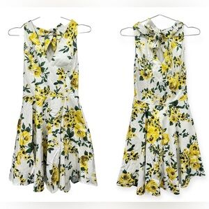 Ivory Yellow & Green Roses Tie Back Halter Mini Dress by Ixia from ModCloth